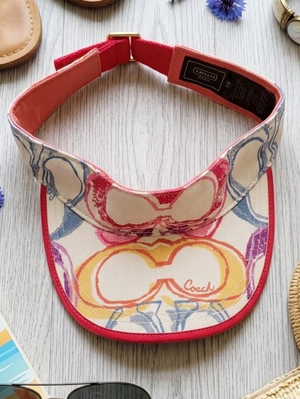 Coach Pink Multicolor Signature Print Visor